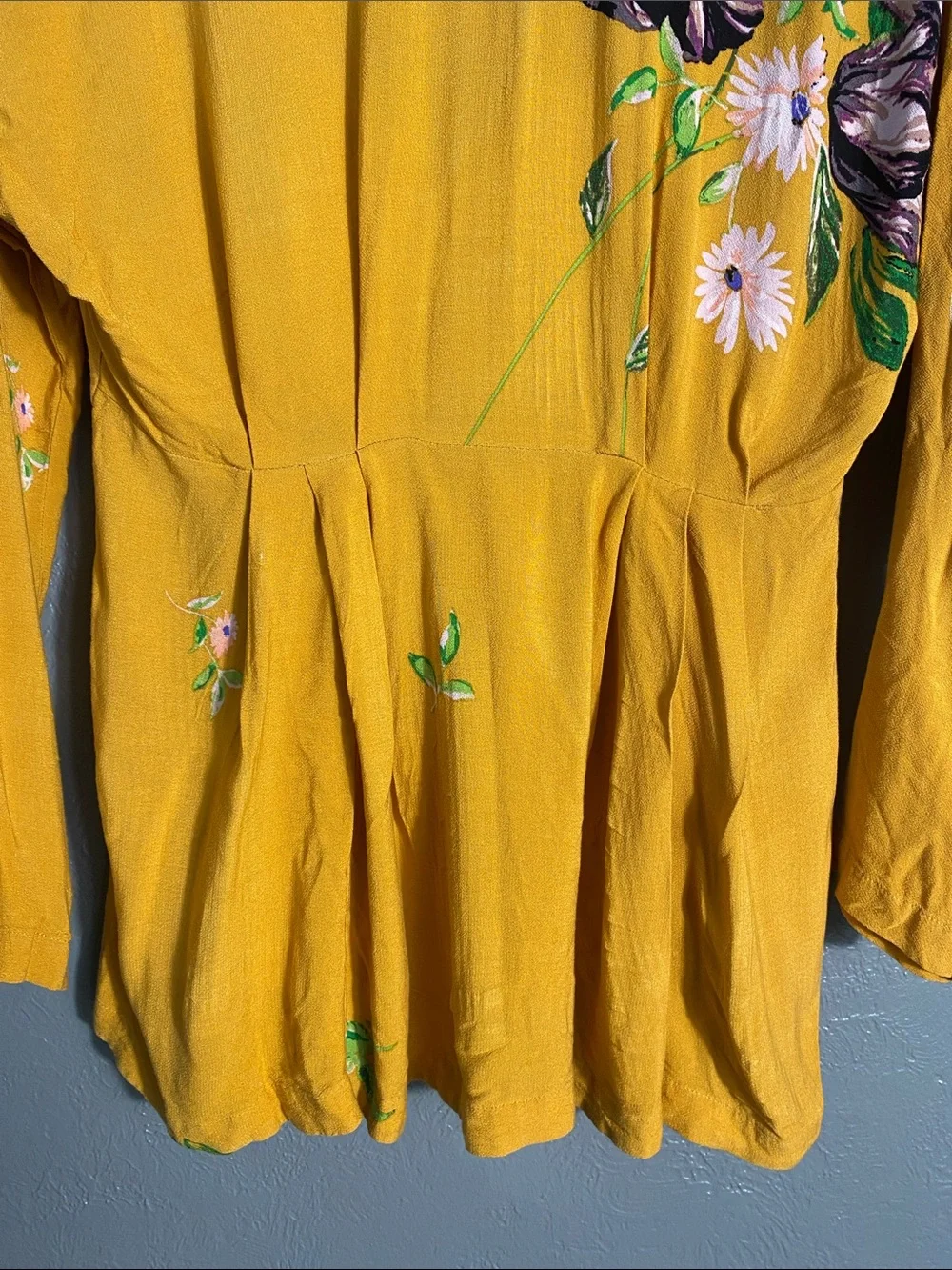 Free People Gemma Tunic Dress XS Mustard Floral Open Back Tie Boho Mini